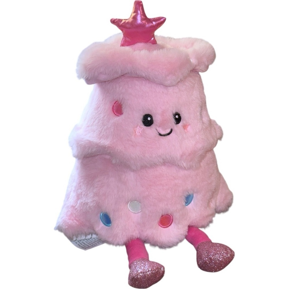 Iscream Pink Christmas Tree Plush Toy – Kawaii Holiday Decor, Glitter Shoes